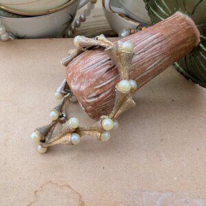 Vintage 1950's "Twig" Gold Tone Bracelet with Pearl Bead Accents, AS IS